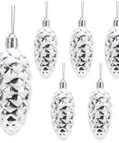 Christmas Concepts® Pack of 6–90mm Shiny & Glitter Decorated Pine Cone Baubles – Christmas Tree Decorations (Silver)
