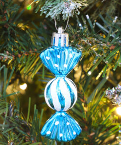 Alternative view of Christmas Concepts® Pack of 6-8cm Mini Sweet Shaped Baubles – Shiny & Glitter Decorated – Christmas Tree Decorations (Turquoise)