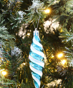 Alternative view of Christmas Concepts® Pack of 6-110mm Large Spiral Shaped Baubles - Shiny & Glitter Decorated - Christmas Tree Decorations (Turquoise)