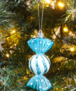 Alternative view of Christmas Concepts® Pack of 5-110mm Large Sweet Shaped Baubles - Shiny & Glitter Decorated - Christmas Baubles (Turquoise)