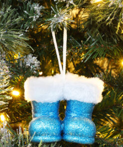 Alternative view of Christmas Concepts® Pack of 2–10cm Glitter Hanging Santa Boots With White Fur Trim – Christmas Tree Trims/ Baubles (Turquoise)