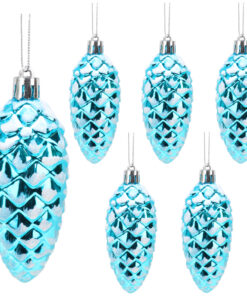 Christmas Concepts® Pack of 6–90mm Shiny & Glitter Decorated Pine Cone Baubles – Christmas Tree Decorations (Turquoise)