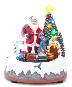 Christmas Concepts® 23cm Santa Scene with Rotating Train Ornament with LED Lights and Music –Battery Operated - Christmas Village