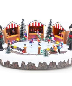Christmas Concepts® 38cm Animated Ice Rink with Christmas Market Scene LED Lights and Music – Mains Operated – Christmas Village