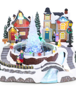 Christmas Concepts® 27cm LED Light Up Village Scene with Real Water Fountain and Music – Battery Operated - Christmas Village