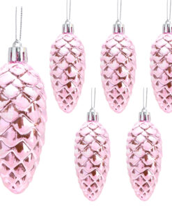 Christmas Concepts® Pack of 6–90mm Shiny & Glitter Decorated Pine Cone Baubles – Christmas Tree Decorations (Baby Pink)