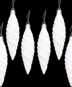 Christmas Concepts® Pack of 6-110mm Large Spiral Shaped Baubles - Shiny & Glitter Decorated - Christmas Tree Decorations (White)