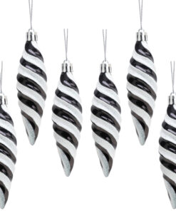 Christmas Concepts® Pack of 6-110mm Large Spiral Shaped Baubles - Shiny & Glitter Decorated - Christmas Tree Decorations (Black)