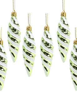 Christmas Concepts® Pack of 6-110mm Large Spiral Shaped Baubles - Shiny & Glitter Decorated - Christmas Tree Decorations (Lime Green)