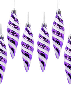 Christmas Concepts® Pack of 6-110mm Large Spiral Shaped Baubles - Shiny & Glitter Decorated - Christmas Tree Decorations (Purple)