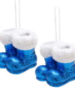 Christmas Concepts® Pack of 2–10cm Glitter Hanging Santa Boots With White Fur Trim – Christmas Tree Trims/ Baubles (Royal Blue)