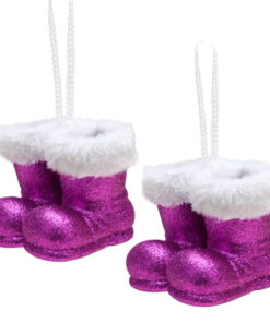 Christmas Concepts® Pack of 2–10cm Glitter Hanging Santa Boots With White Fur Trim – Christmas Tree Trims/ Baubles (Purple)