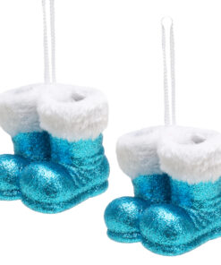 Christmas Concepts® Pack of 2–10cm Glitter Hanging Santa Boots With White Fur Trim – Christmas Tree Trims/ Baubles (Turquoise)