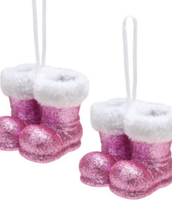 Christmas Concepts® Pack of 2–10cm Glitter Hanging Santa Boots With White Fur Trim – Christmas Tree Trims/ Baubles (Baby Pink)