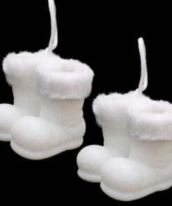 Christmas Concepts® Pack of 2–10cm Glitter Hanging Santa Boots With White Fur Trim – Christmas Tree Trims/ Baubles (White)