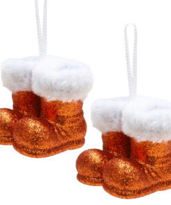 Christmas Concepts® Pack of 2–10cm Glitter Hanging Santa Boots With White Fur Trim – Christmas Tree Trims/ Baubles (Copper)