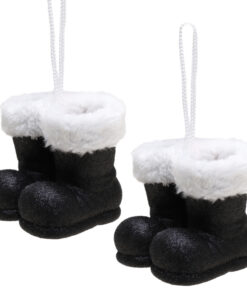 Christmas Concepts® Pack of 2–10cm Glitter Hanging Santa Boots With White Fur Trim – Christmas Tree Trims/ Baubles (Black)