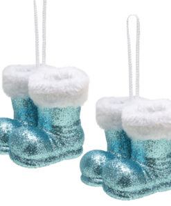 Christmas Concepts® Pack of 2–10cm Glitter Hanging Santa Boots With White Fur Trim – Christmas Tree Trims/ Baubles (Ice Blue)