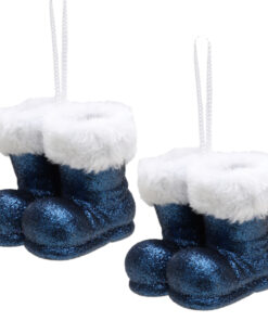 Christmas Concepts® Pack of 2–10cm Glitter Hanging Santa Boots With White Fur Trim – Christmas Tree Trims/ Baubles (Midnight Blue)