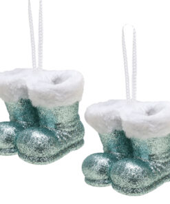 Christmas Concepts® Pack of 2–10cm Glitter Hanging Santa Boots With White Fur Trim – Christmas Tree Trims/ Baubles (Mint Green)