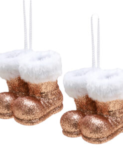 Christmas Concepts® Pack of 2–10cm Glitter Hanging Santa Boots With White Fur Trim – Christmas Tree Trims/ Baubles (Rose Gold)