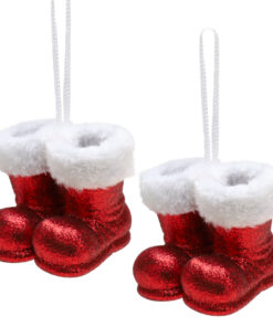 Christmas Concepts® Pack of 2–10cm Glitter Hanging Santa Boots With White Fur Trim – Christmas Tree Trims/ Baubles (Red)