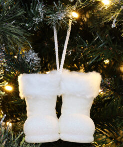 Alternative view of Christmas Concepts® Pack of 2–10cm Glitter Hanging Santa Boots With White Fur Trim – Christmas Tree Trims/ Baubles (White)