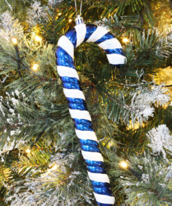 Alternative view of Christmas Concepts® Pack of 3–250mm Extra Large Candy Cane Baubles – Shiny & Glitter Decorated – Christmas Decorations (Midnight Blue)