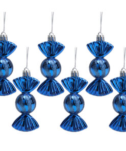 Christmas Concepts® Pack of 6–90mm Sweet Shaped Baubles – Shiny & Glitter Decorated – Christmas Tree Decorations (Midnight Blue)