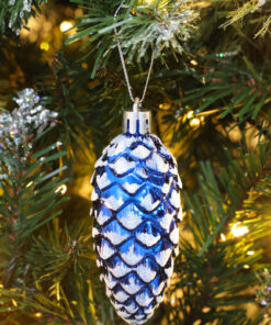 Alternative view of Christmas Concepts® Pack of 6–90mm Shiny & Glitter Decorated Pine Cone Baubles – Christmas Tree Decorations (Midnight Blue)