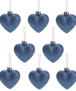 Christmas Concepts® Pack of 8 - 60mm Heart Shaped Christmas Tree Baubles – Glitter Decorated Baubles (Midnight Blue)