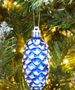 Alternative view of Christmas Concepts® Pack of 6–90mm Shiny & Glitter Decorated Pine Cone Baubles – Christmas Tree Decorations (Royal Blue)