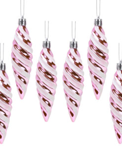 Christmas Concepts® Pack of 6-110mm Large Spiral Shaped Baubles - Shiny & Glitter Decorated - Christmas Tree Decorations (Baby Pink)