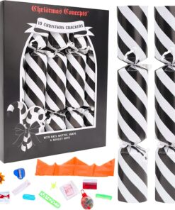 Christmas Concepts® 10 Deluxe Glitter Candy Cane Style Christmas Crackers – Hats, Mottos, Snaps & Novelty Gift Included – 3 Colours Available