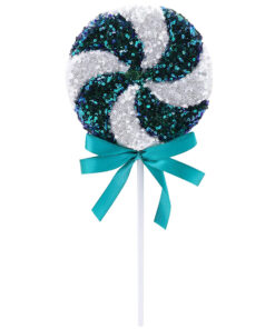 36cm Giant Sparkly Sequin Lollipop Christmas Decoration - Turquoise / Blue & White – Christmas Tree Ornaments