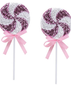Pack of 2 - 36cm Giant Sparkly Sequin Lollipop Christmas Decoration - Pink & White  – Christmas Tree Ornaments