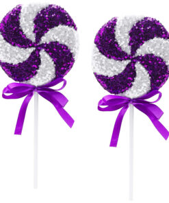 Pack of 2 - 36cm Giant Sparkly Sequin Lollipop Christmas Decoration - Purple & White – Christmas Tree Ornaments