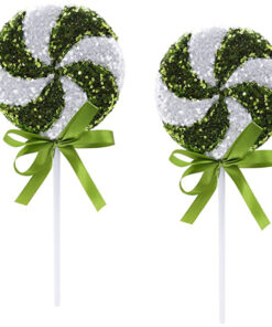 Pack of 2 - 36cm Giant Sparkly Sequin Lollipop Christmas Decoration - Lime Green & White – Christmas Tree Ornaments