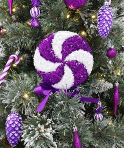 Alternative view of Pack of 2 - 36cm Giant Sparkly Sequin Lollipop Christmas Decoration - Purple & White – Christmas Tree Ornaments