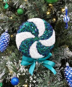 Alternative view of Pack of 2 - 36cm Giant Sparkly Sequin Lollipop Christmas Decoration - Turquoise / Blue & White – Christmas Tree Ornaments