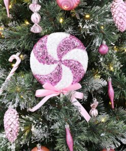 Alternative view of Pack of 2 - 36cm Giant Sparkly Sequin Lollipop Christmas Decoration - Pink & White  – Christmas Tree Ornaments