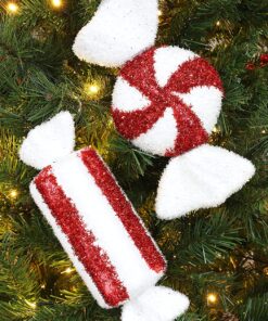 Alternative view of Pack of 2 - 28cm Red & White Giant Sparkly Sweets Christmas Tree Hanging Decorations