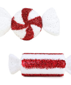 Pack of 2 - 28cm Red & White Giant Sparkly Sweets Christmas Tree Hanging Decorations