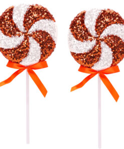 Pack of 2 -  36cm Giant Sparkly Sequin Lollipop Christmas Decoration - Copper & White – Christmas Tree Ornaments