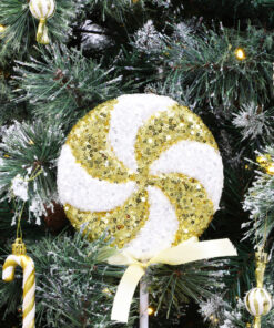 Alternative view of Pack of 2 - 36cm Giant Sparkly Sequin Lollipop Christmas Decoration - Gold & White – Christmas Tree Ornaments