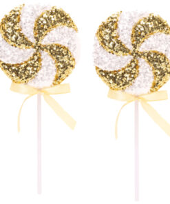 Pack of 2 - 36cm Giant Sparkly Sequin Lollipop Christmas Decoration - Gold & White – Christmas Tree Ornaments