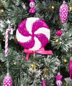 Alternative view of Pack of 2 - 36cm Giant Sparkly Sequin Lollipop Christmas Decoration - Hot Pink & White – Christmas Tree Ornaments