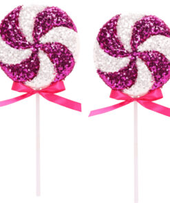 Pack of 2 - 36cm Giant Sparkly Sequin Lollipop Christmas Decoration - Hot Pink & White – Christmas Tree Ornaments