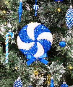 Alternative view of Pack of 2 - 36cm Giant Sparkly Sequin Lollipop Christmas Decoration- Royal Blue & White – Christmas Tree Ornaments