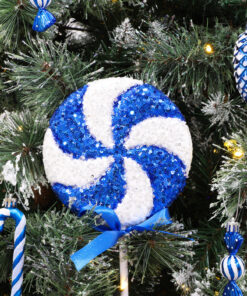 Alternative view of 36cm Giant Sparkly Sequin Lollipop Christmas Decoration - Royal Blue & White – Christmas Tree Ornaments